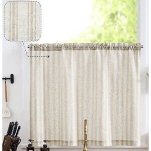 Jinchan Linen Kitchen Curtains 36 Inch Length Striped Tier Curtain 1 Panel